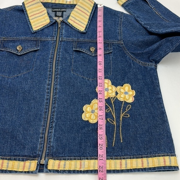 Vtg Fashion Classics Blue Denim Full Zip Jacket XL Floral Embroidery Boxy - Picture 10 of 14